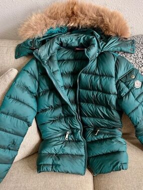 Vintage 2007 Moncler Badia Down Puffer Jacket Teal Green Fur Hood
